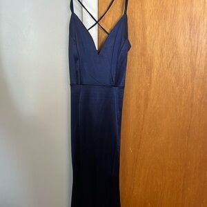 Elegant Navy Blue Spaghetti Strap Dress w/ Cross Cross Backing from Windsor